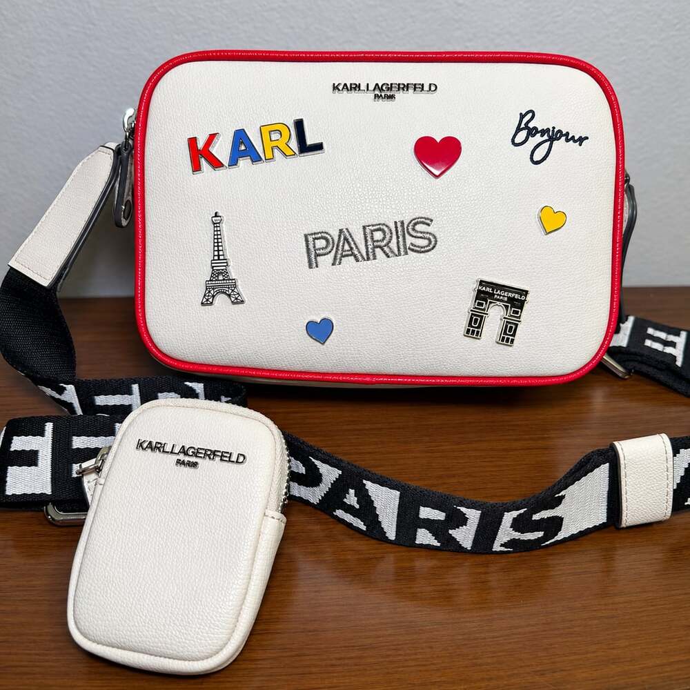 Karl Lagerfeld Paris Maybelle Pin Embellished Double Zip Crossbody Bag w Pouch